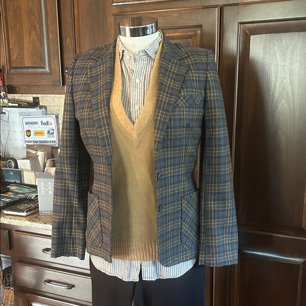Vintage Sz 8 Weathervane Ladies Plaid Wool Blazer FVC